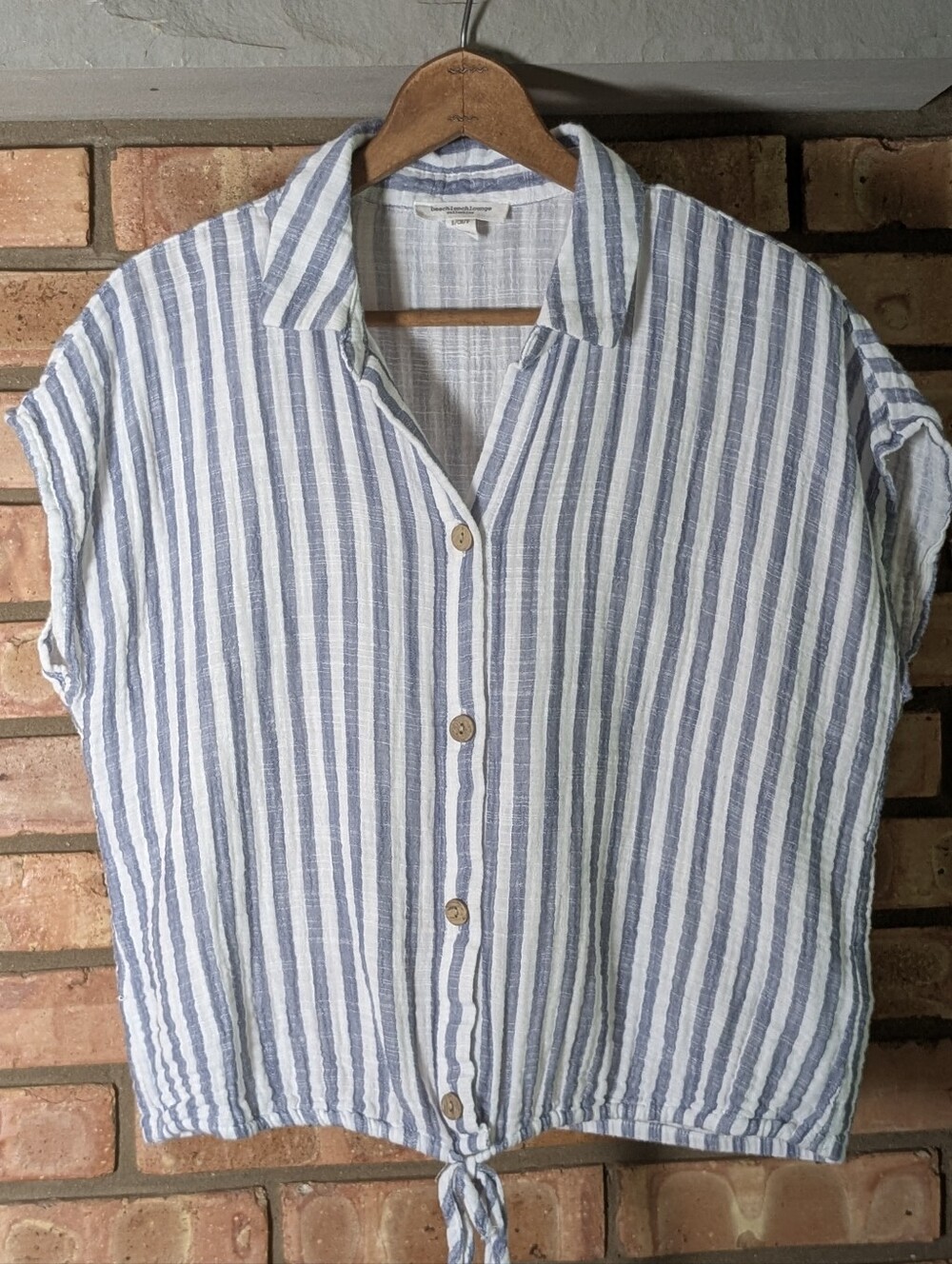 Beachlunchlounge Blue & White Striped Cotton Short Sleeved Top